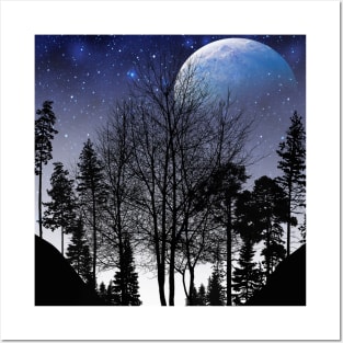 Pine trees under full moon Posters and Art